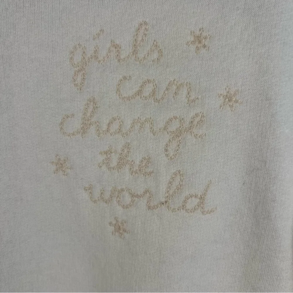 Old Navy Youths Hoodie Dress‎ Girls Can Change The World Cream Fleece XL